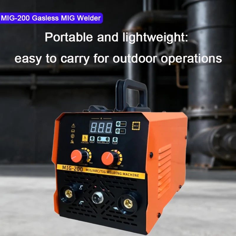 MIG200 welded without gas,making easy to handle household,industrial,and outdoor welding,a full set of accessories,ready to use