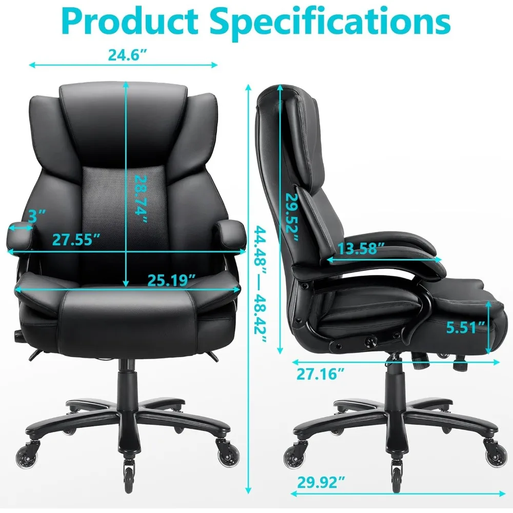 كرسي مكتب كبير وطويل بوزن 500 رطل، كرسي مكتب عالي التحمل للأشخاص الثقيلين، كرسي مكتب تنفيذي عالي الظهر مع لومبا قابل للتعديل #3