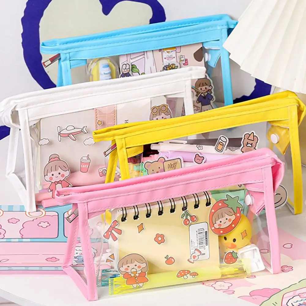 INS PVC Pen Bag Large Capacity Multifunctional Stationery Bag Transparent Makeup Bag Students