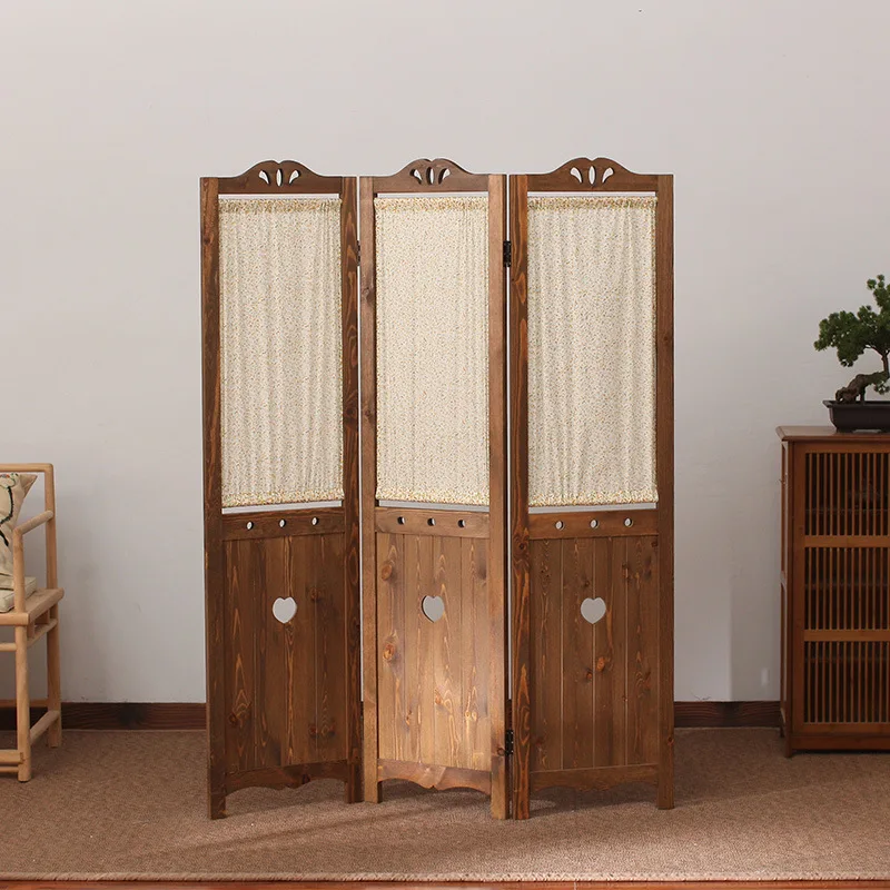 

Korean solid wood screen partition folding partition mobile living room household simple modern fabric curtain pastoral screen
