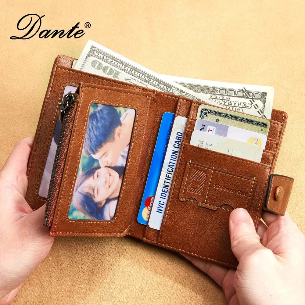 2024 Vintage Wallet for Men Card Holder Genuine Leather RFID Blocking Trifold Short Money Clip Large Capacity Zipper Coin Purse