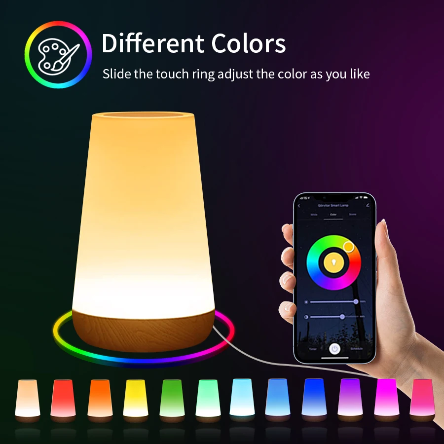 Tuya WiFi Smart Table Lamp, Touch Dimmable Ambient Bedside Night Light, Room Decor Works with Smart Life App Alexa Google Home