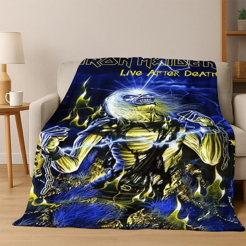 3D I-Iron Maiden Metal Band Flannel Blanket Soft Warm Blanket Throw Blanket for Bedroom Living Room Bed Travel Picnic Gift Kid
