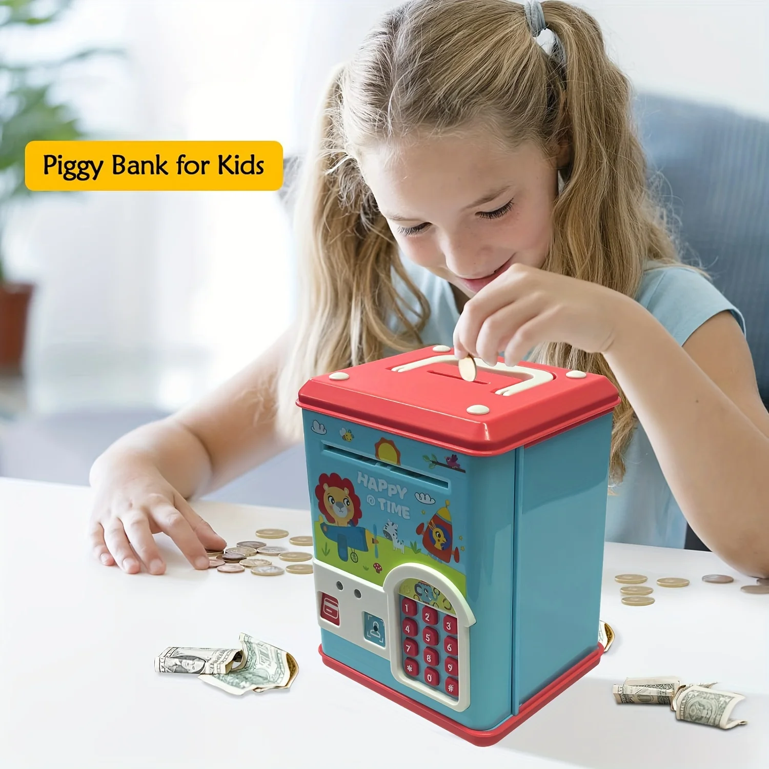 Spaarpot voor kinderen Automatische inductie rolgeld ATM Grote simulatie Intelligente elektronische vingerafdruk Wachtwoordbox