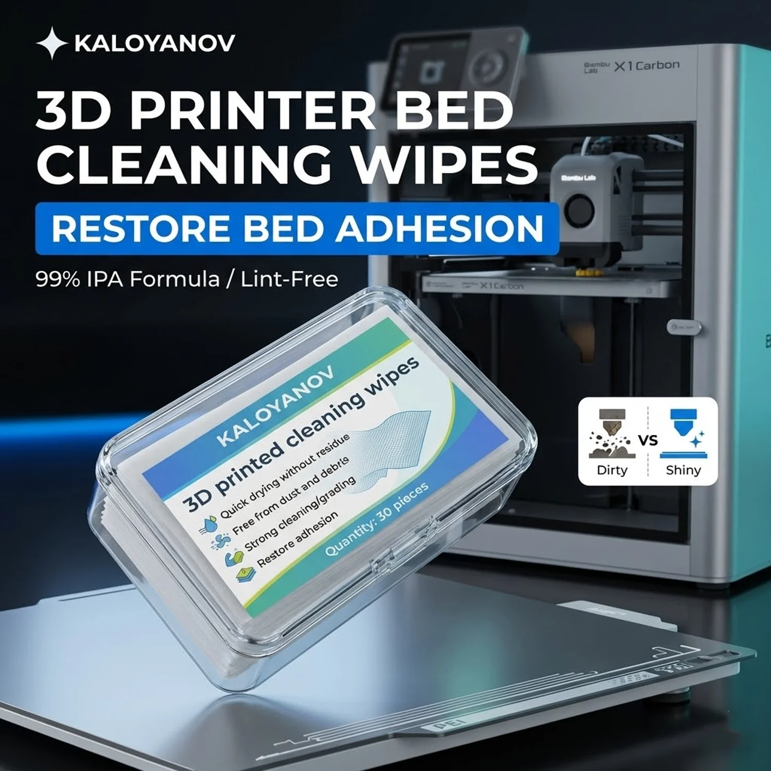 

30Pcs 3D Printer Bed Cleaning Wipes for PEI Plate Glass Heatbed Restore Adhesion Anti-Warping Remove Oil Grease Dust-Free Paper