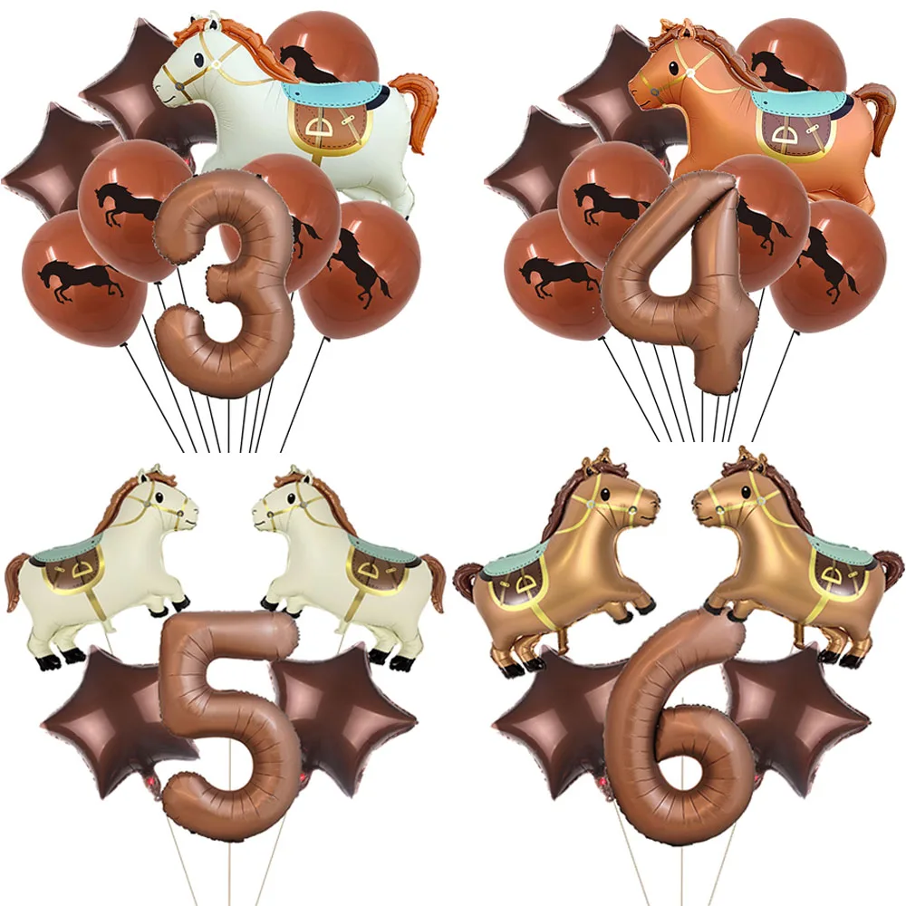 1 ensemble de ballons pour cheval comprenant un ballon en Latex pour cheval de 12 pouces, ballon à hélium en forme de cheval pour Cowboy Cowgirl, fête d'anniversaire de 1 à 9e