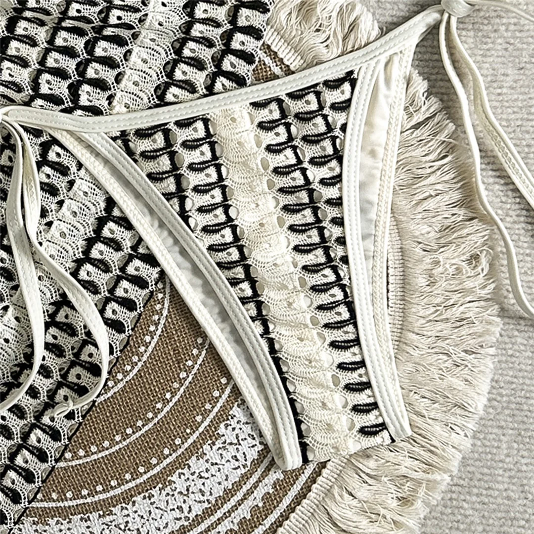 Mit Sarong-Halter, farbenfrohem Bikini, Damen-Badebekleidung, dreiteiligem Bikini-Set, gepolstertem Badeanzug, Badeanzug, Schwimmbekleidung V7597 – Detail 11