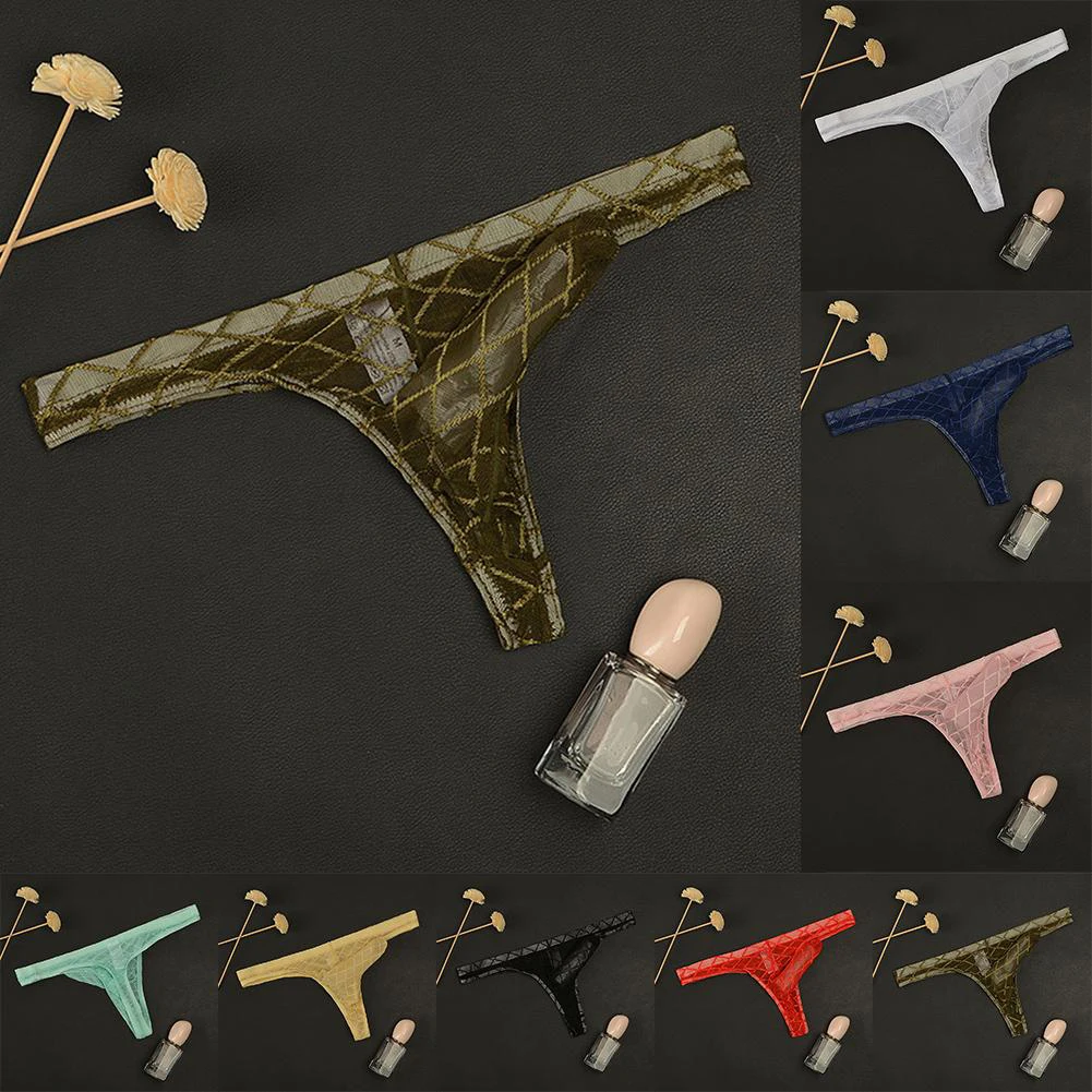 

Men's See Through Mesh Sheath Pouch Thongs Briefs Elastic T-panties Underwear Male Low Waist G-strings Lingerie
