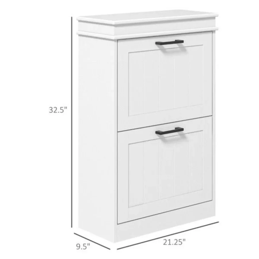 White Wooden Shoe Storage Cabinet Two-Story Entrance Hall Shoe Rack for Living Room Organization