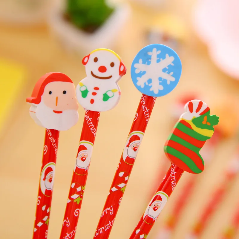 50PCS  Christmas pencil Christmas red stick pencil cartoon christmas pencil student Christmas gift manufacturer