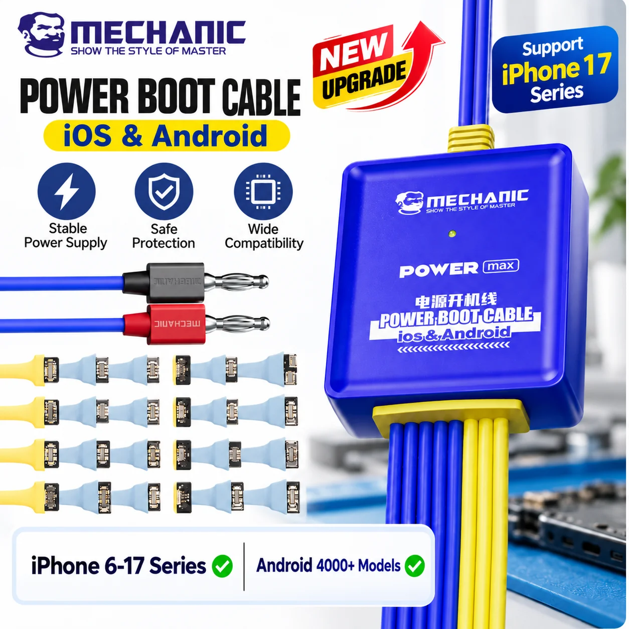 MECHANIC Power Max Series Power Supply Test Cable 4000+ Models Battery Activation for iPhone Android Phone Motherboard IC Repair