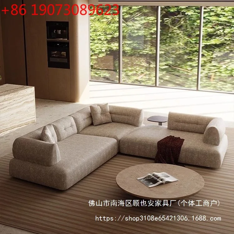 

Italian new chenille velvet fabric curved combination corner sofa large flat special-shaped sofa