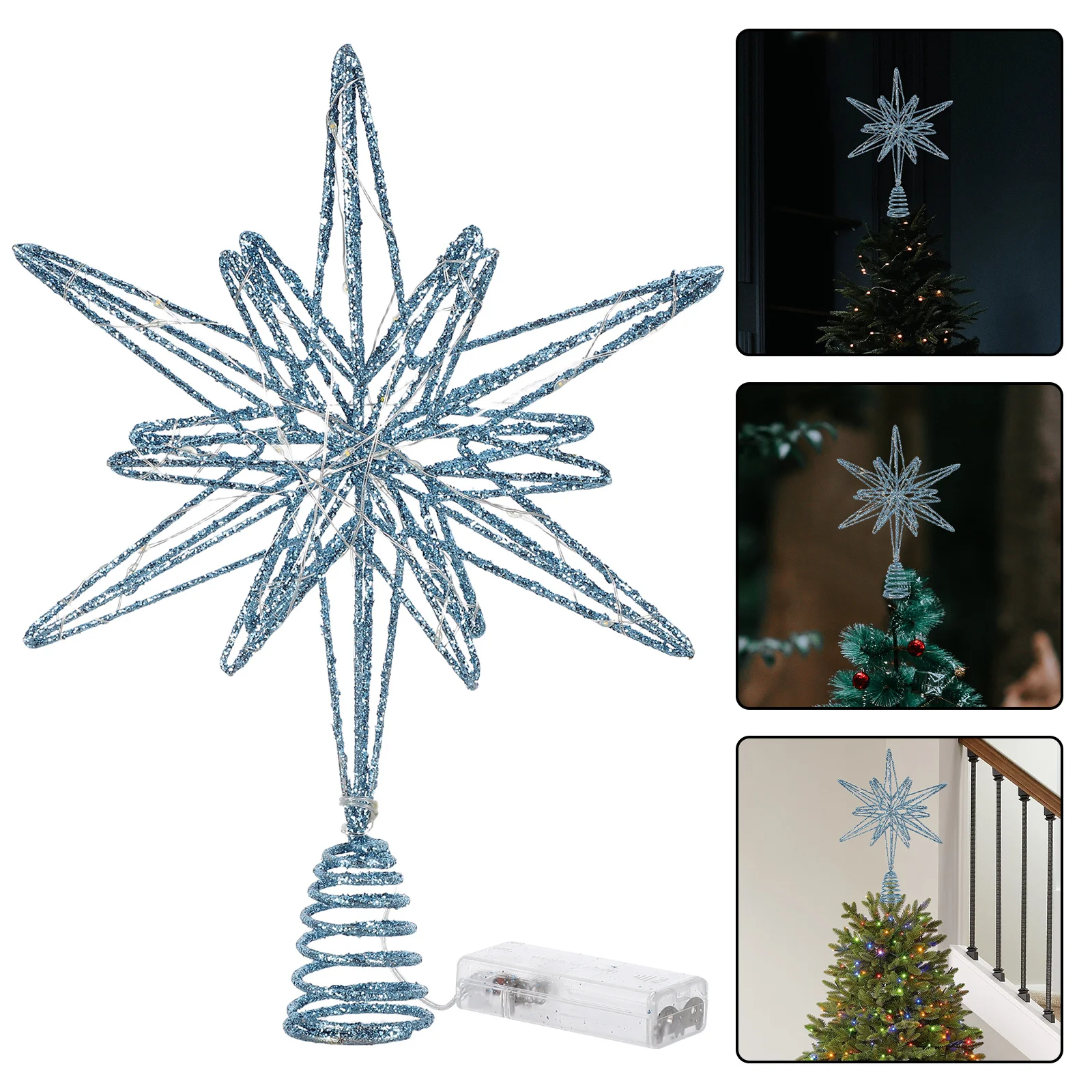

Metal Star Tree Topper with 30 LED Lights Secure Spring Base for Christmas Tree Indoor Outdoor Holiday Decor Star Decorations