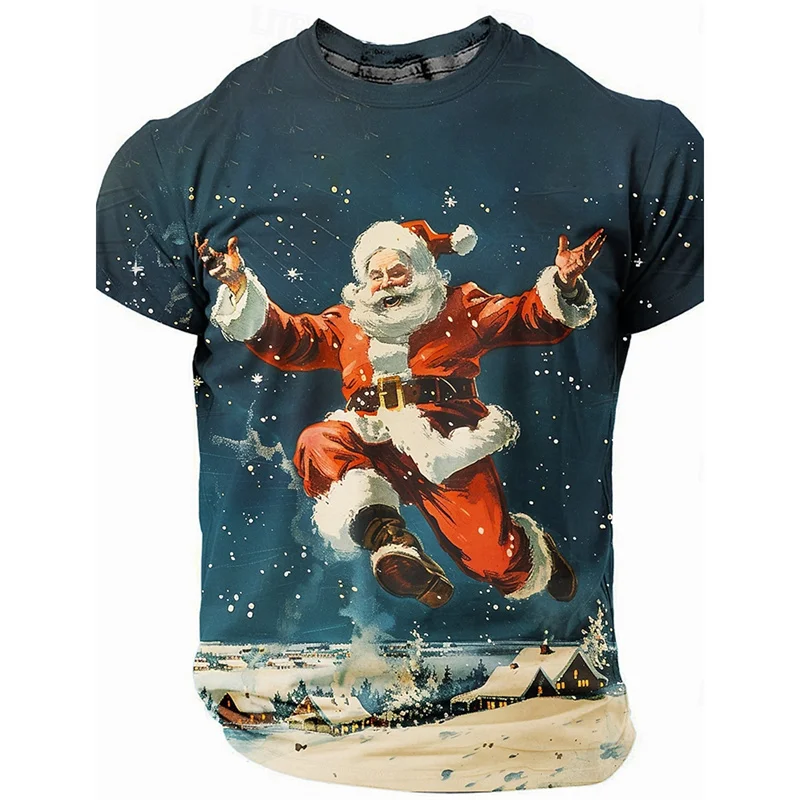 3D Printed New Year Christmas T-Shirt For Men Santa Claus Deer Pattern Tees Summer Loose O-Neck Tops Short Sleeves T Shirts
