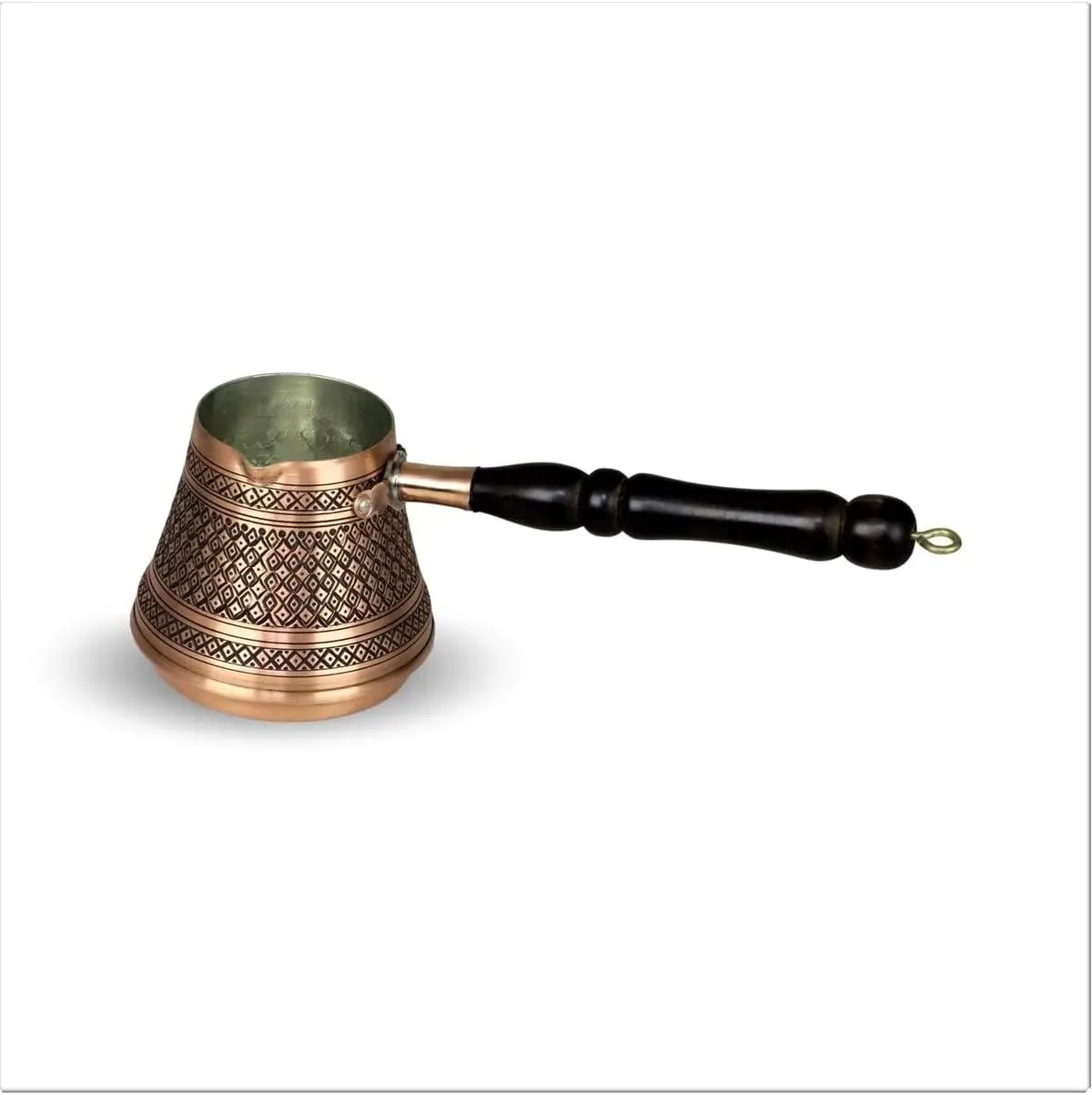 3-Cup Copper Turkish Coffee Pot Cezve with Wooden Handle Handcrafted Minimalist Design Long-Lasting Durable for Authentic Turkis