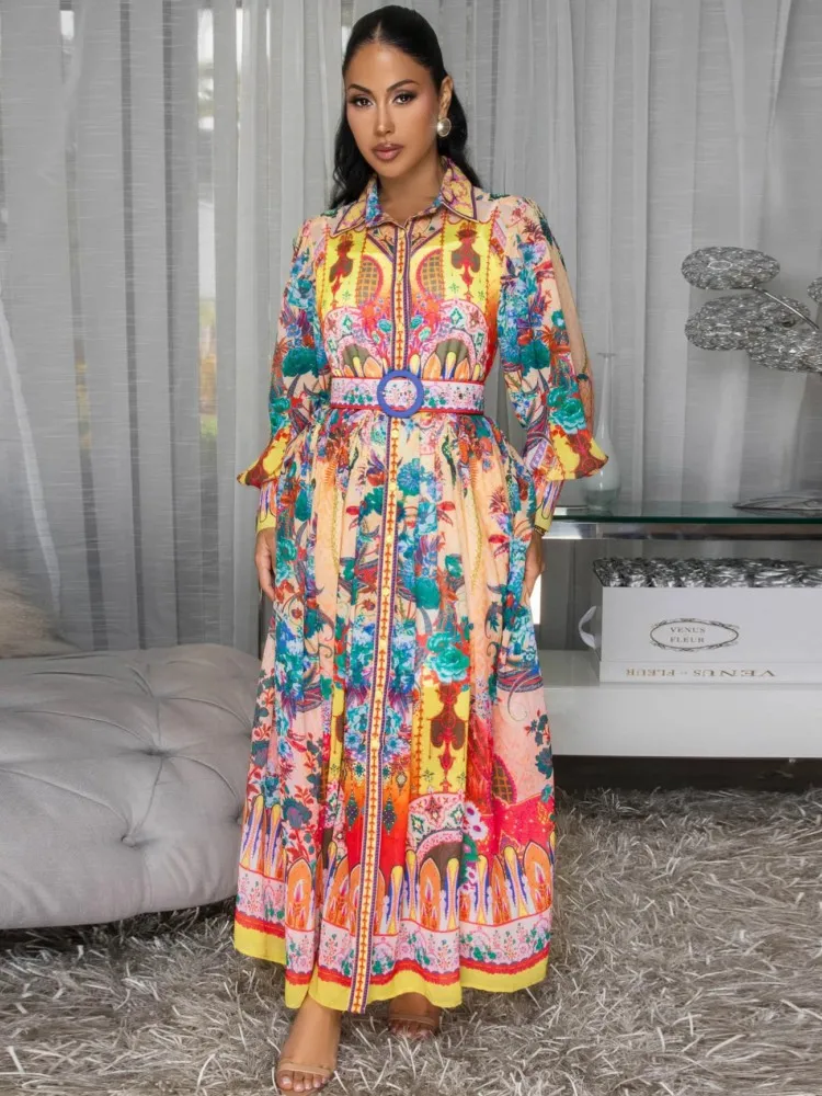 

African Dresses For Women Elegant Dashiki Long Sleeve Flower Maxi Dress Ladies Traditional Africa Clothing Fairy Long Dress