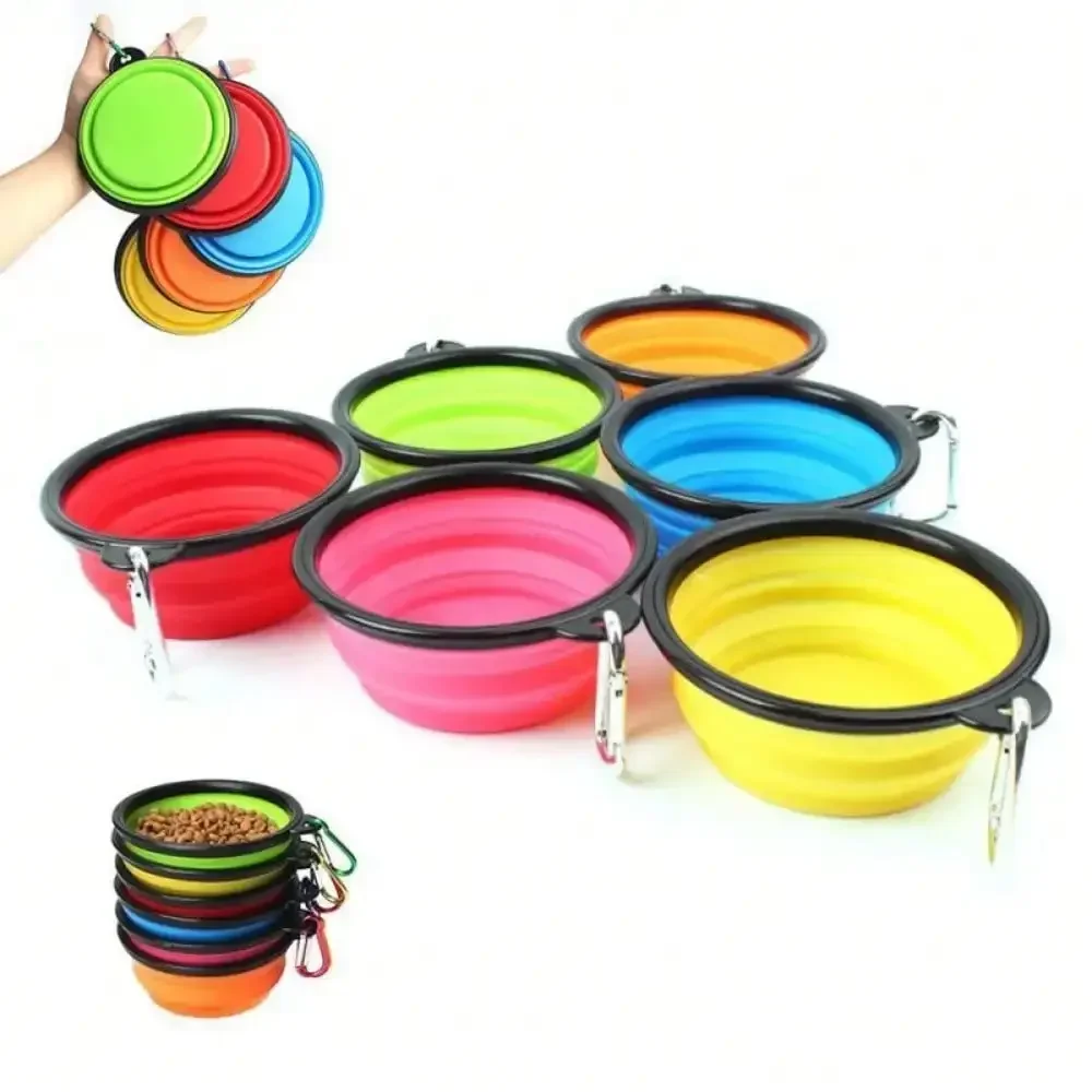2026 Folding Portable Silicone Dog Feeder Bowl 2 In 1 Pet Dispenser Outdoor Travel Dog Cat With Carabiner Bottle Food Water Container image 5
