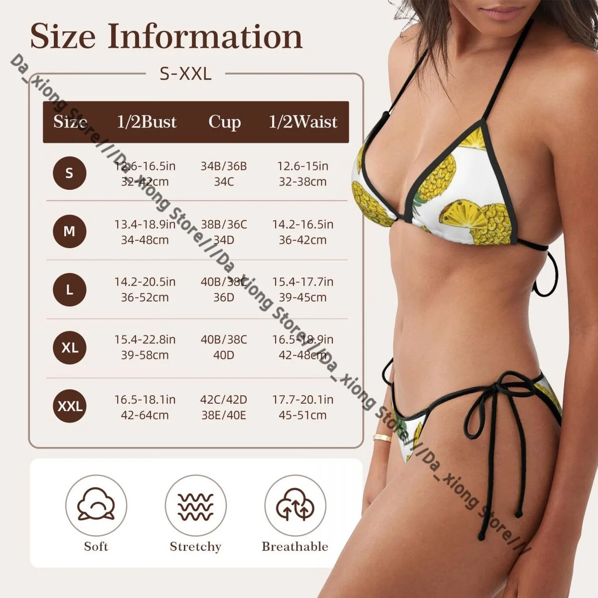 여성 수영복 끈 비키니 세트 섹시한 수영복 빈티지 수영복에 컬러 파인애플 삼각형 붕대 여성 비치웨어