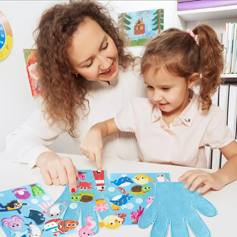 เด็กหุ่นมือชุด Montessori Parish ของเล่น DIY สัตว์หุ่นนิ้วมือการเล่าเรื่องเด็กอนุบาลปฏิสัมพันธ์สังคมเครื่องมือ