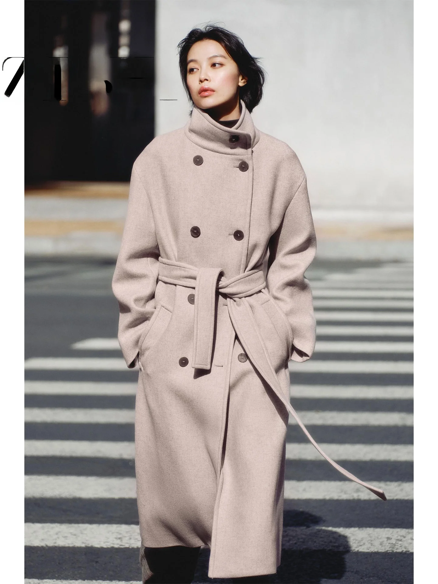 Lente 2026 Faionable Lange Wollen Jas Dames Losse Hoge Kraag Jaet Ele High-End Feel Double Breasted Pendelen Sle