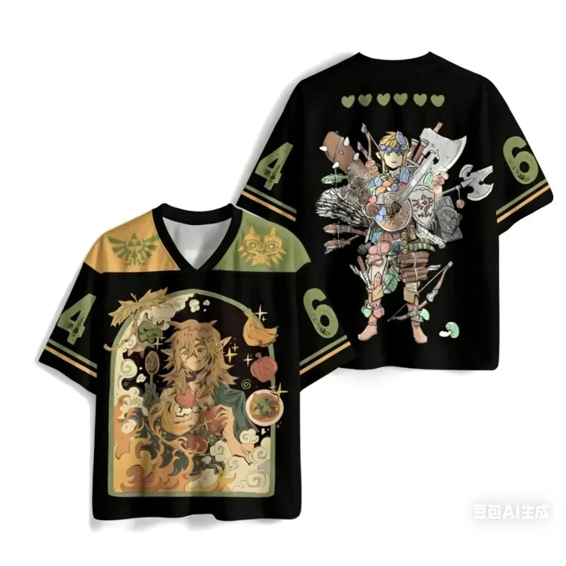 The Legend of Zelda Tears of The Kingdom Jersey T-shirt 3D Print Link Zelda Streetwear V-Neck Mesh Short Sleeve Unisex Top view 4