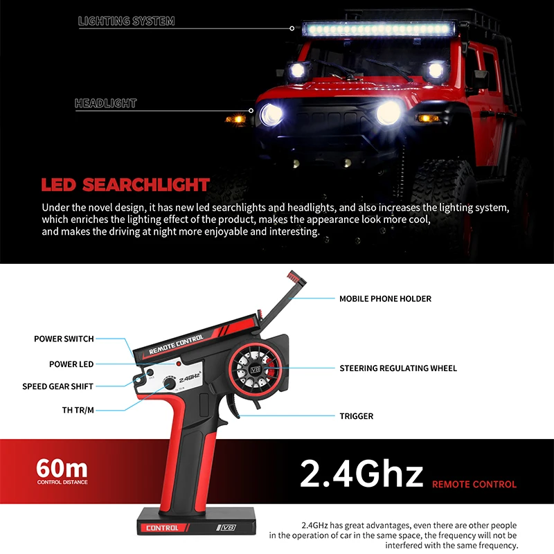 Wltoys 2428 1:24 Mini samochód RC 2.4G ze światłami LED 4WD Model pojazdu terenowego Zdalnie sterowana ciężarówka mechaniczna Zabawka dla dzieci