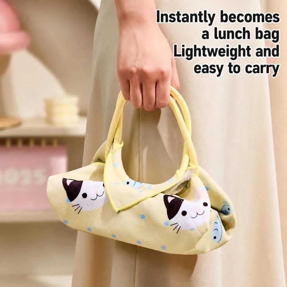 1Pc Cat Printed Insulated Lunch Bag Reusable Self-adhesive Self Adhesive Wrap Pouch Foldable Tablet Protective Wrap Cloth