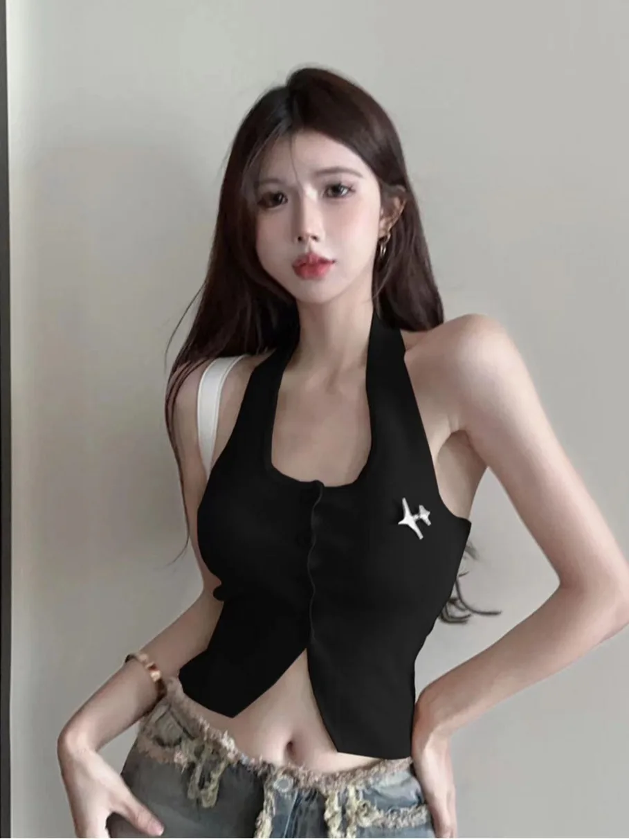 Sweet Spicy Pink Neck Hanging Strap Vest Women's Dopaamine Southeast Asia Travel Thai Style Island Tube Top Sleeveless Top