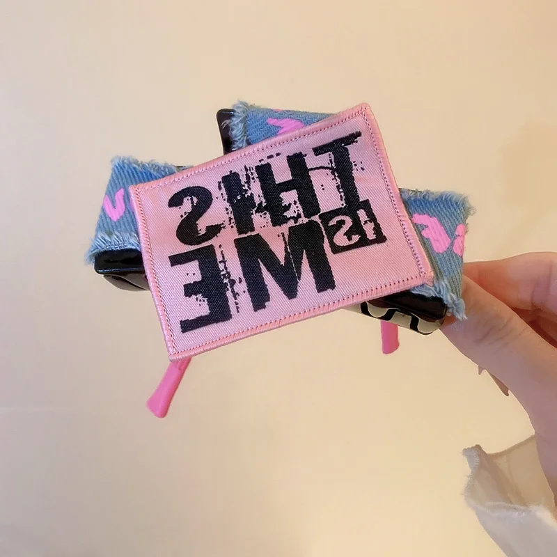 1/2 Pcs Jean Letter Pink Blue Fabric Bowknot Hair Claws for Women Sweet Cool Shark Clip Christmas Temperament Accessories view 3