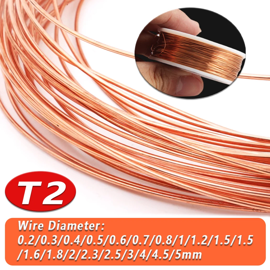 Ultra-Fine Copper Wire,  Pure Copper Wire,T2 Copper Coil, Conductive Bare Copper Wire, Diameter 0.2-4.5mm Fordiy Projects.