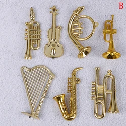 7/14Pcs Mini Plastic Musical Instrument Gold Christmas Tree Hanging Xmas Decor For Friends Collecting Musical Cute Toy