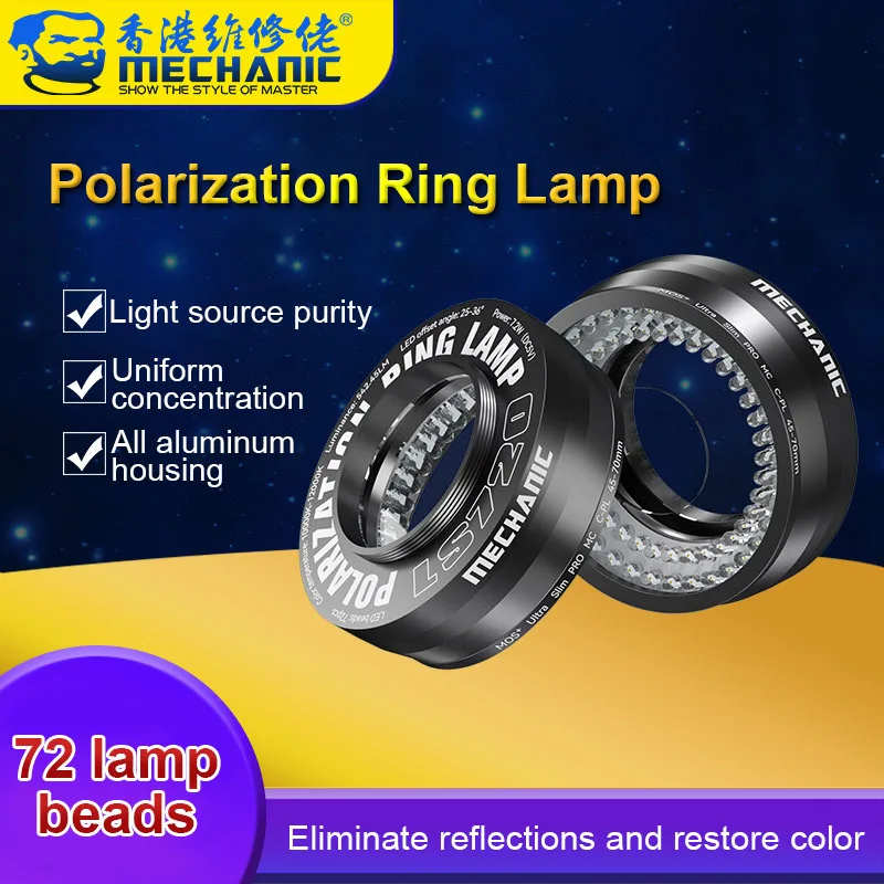 Mechanic LS720+ Polarized Ring Light Source - Anti-Glare 720 LED Coaxial Light for Microscope/SMD Inspection, 8-Level Brightness