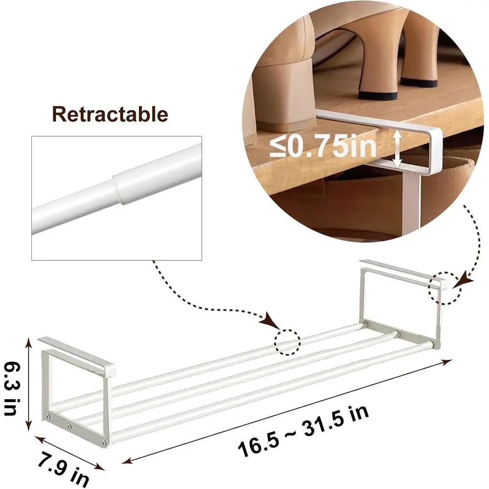 Expandable Shoe Rack Organizer - Adjustable Shoe Rack & Under Cabinet Shelf - for Shoe or Clothing Storage and Organization, Und