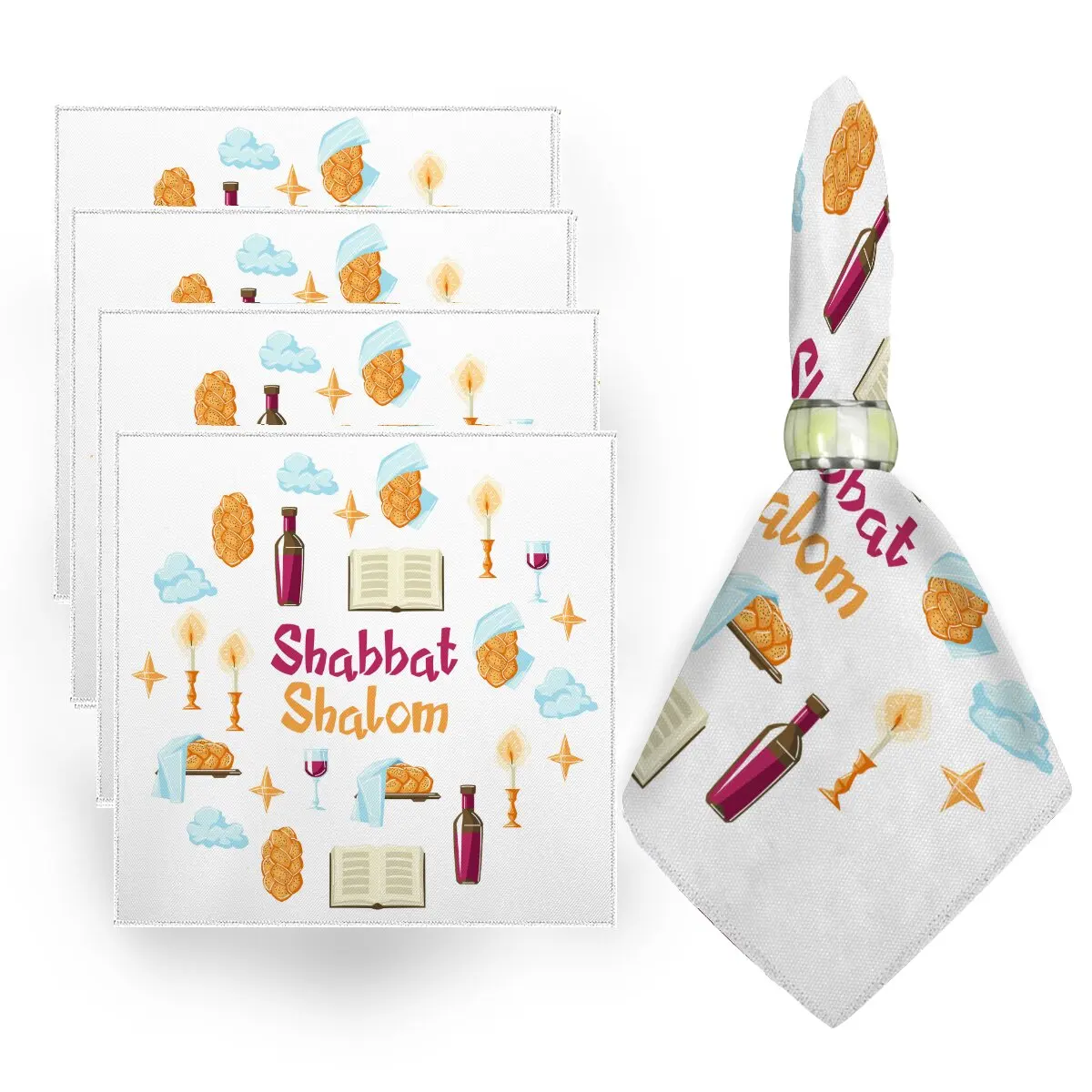 Jewish Shabbat Shalom Waterproof Challah Cover Party Decor Bread Candles Books Polyester Kitchen Dining Napkin Home Decorations