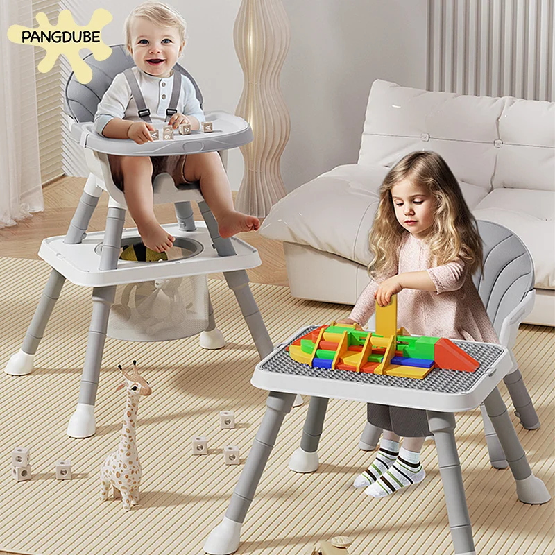 PANGDUBE Silla de comedor para bebé 7 en 1, silla para comida, trona para niños de 0 a 10 años, herramienta para aprender a apoyar, mesa de bloques de construcción y silla baja