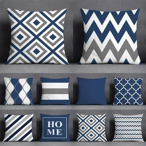 45x45CM Cushion Cover Geometric Pattern Polyester Blue Grey Pillowcase Sofa Cushion Throw Pillow Home Decor Pillowcase