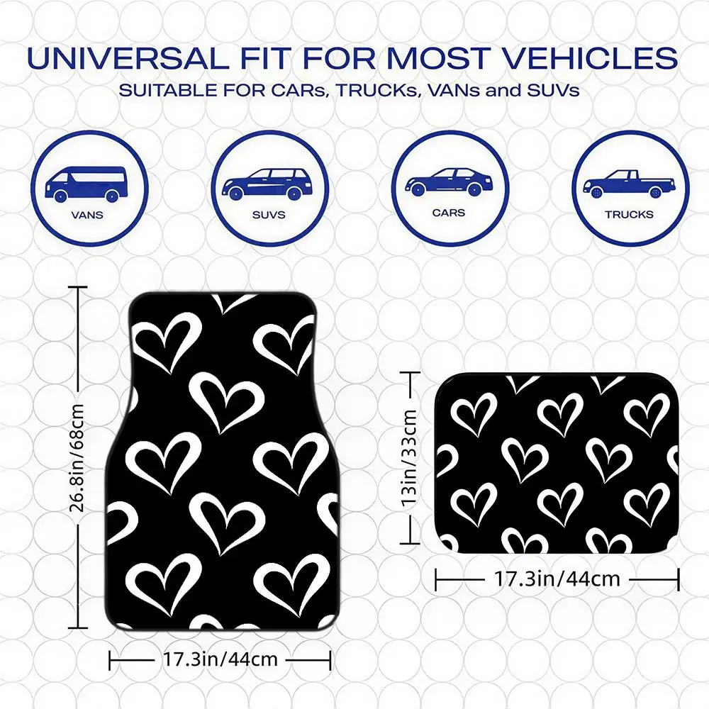 Universal Car Floor Mats Black White Heart Pattern Auto Carpet Interior Accessories Non Slip Foot Pads For Sedan SUV 4pcs Set