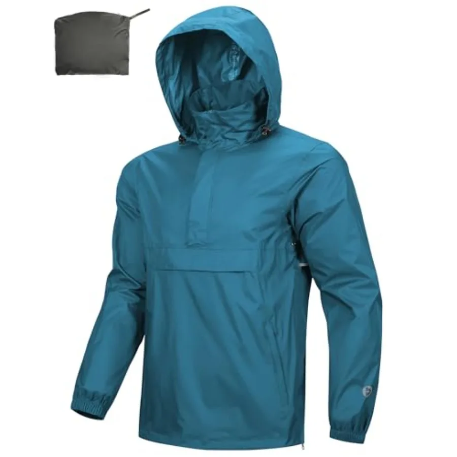 

Outdoor Ventures Men's Rain Jacket Waterproof Lightweight Packable Rain Pullover for Hiking Golf Running