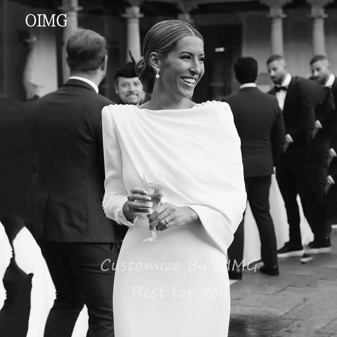 OIMG エレガントなアイボリーマーメイドウェディングドレスアップリケ長袖花嫁ドレス床の長さのウェディングドレスカスタマイズ