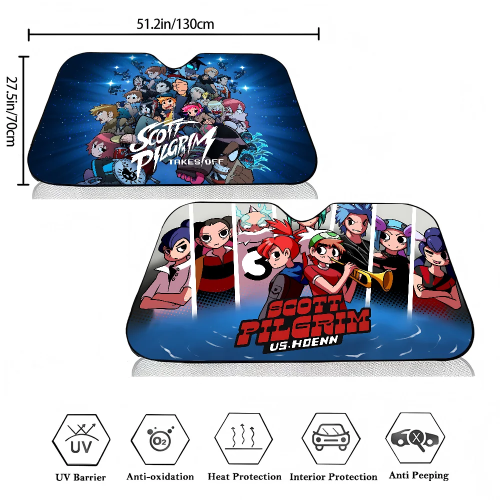 S-Scott Pilgrim Sunshade Windscreen Fold-up Car Front Windshield 70x130cm Car Window Windscreen Cover Heat Reflector