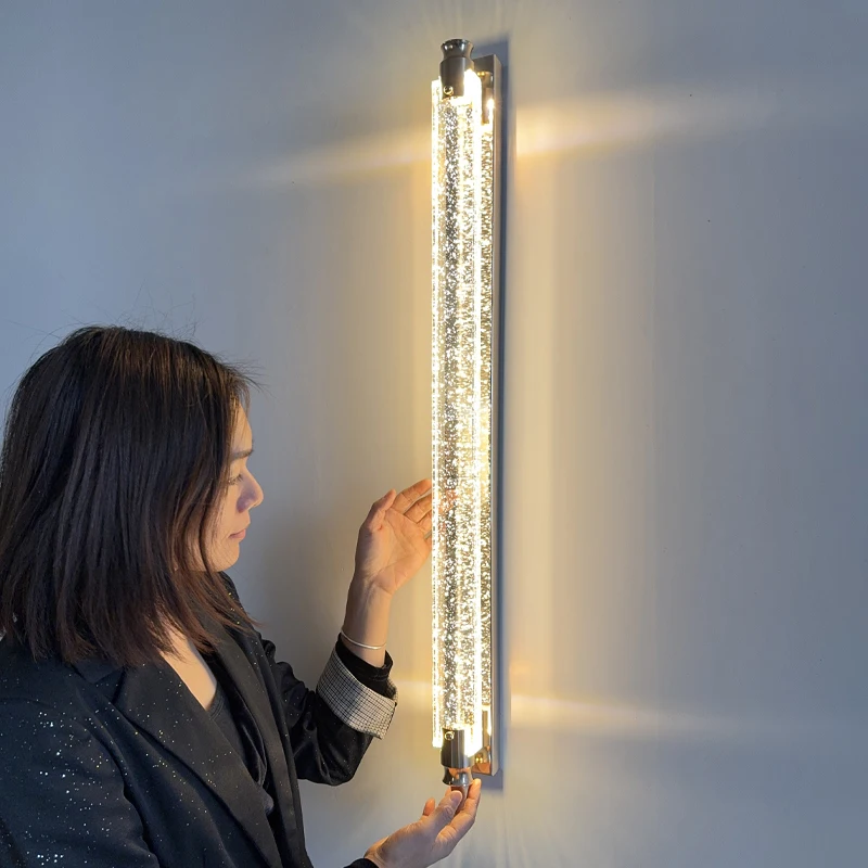 ما بعد الحداثة الفاخرة شريط طويل كريستال وحدة إضاءة LED جداريّة مصباح التصميم الداخلي ديكور صالون غرفة نوم الممر الممر تركيبات الإضاءة السرير