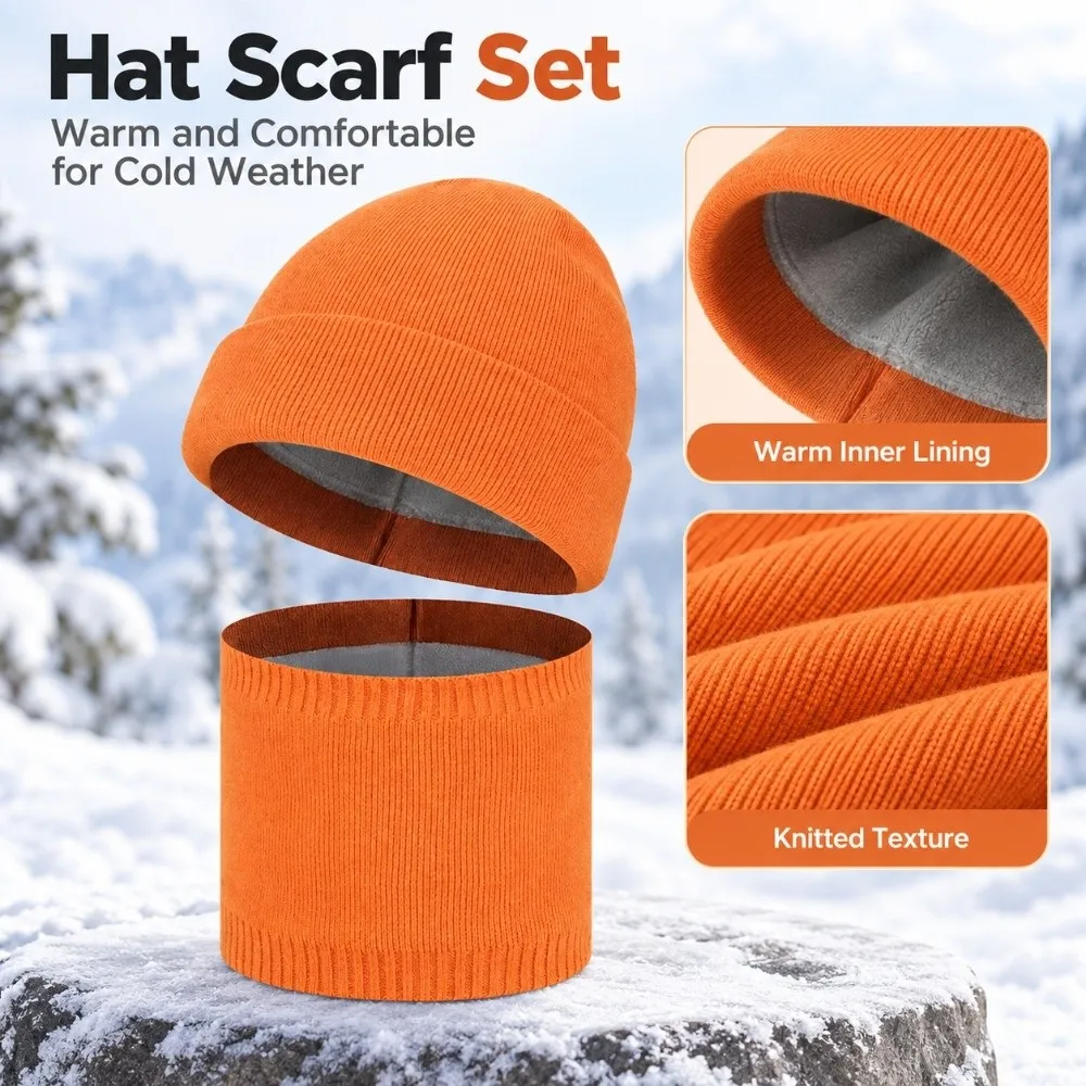 Solid Color Knitted Beanies Stretch Knitted Windproof Couple Hat Scarf Set Ear Protection Crochet Design