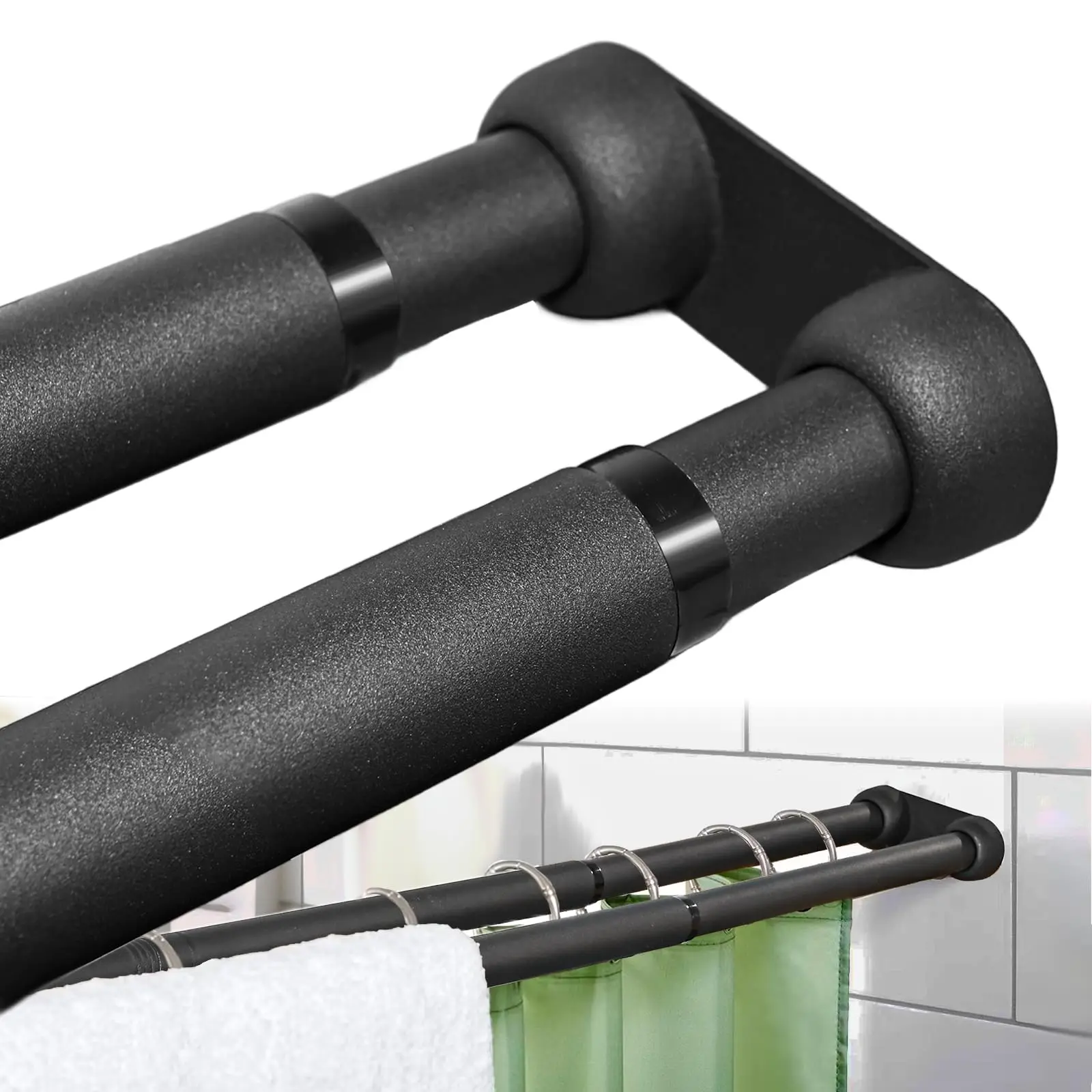 

Double Adjustable Wall Mounted Shower Curtain Rod 27-90 Inches Black