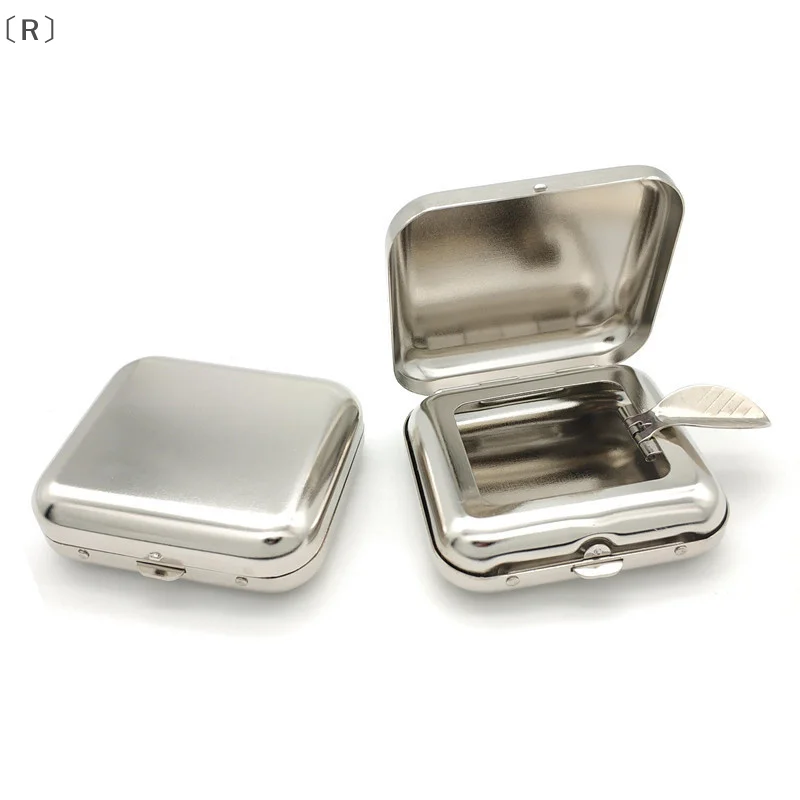 

〔R〕 Small Stainless Steel Square Pocket Ashtray metal Ash Tray Pocket Ashtrays With Lids Portable Ashtray