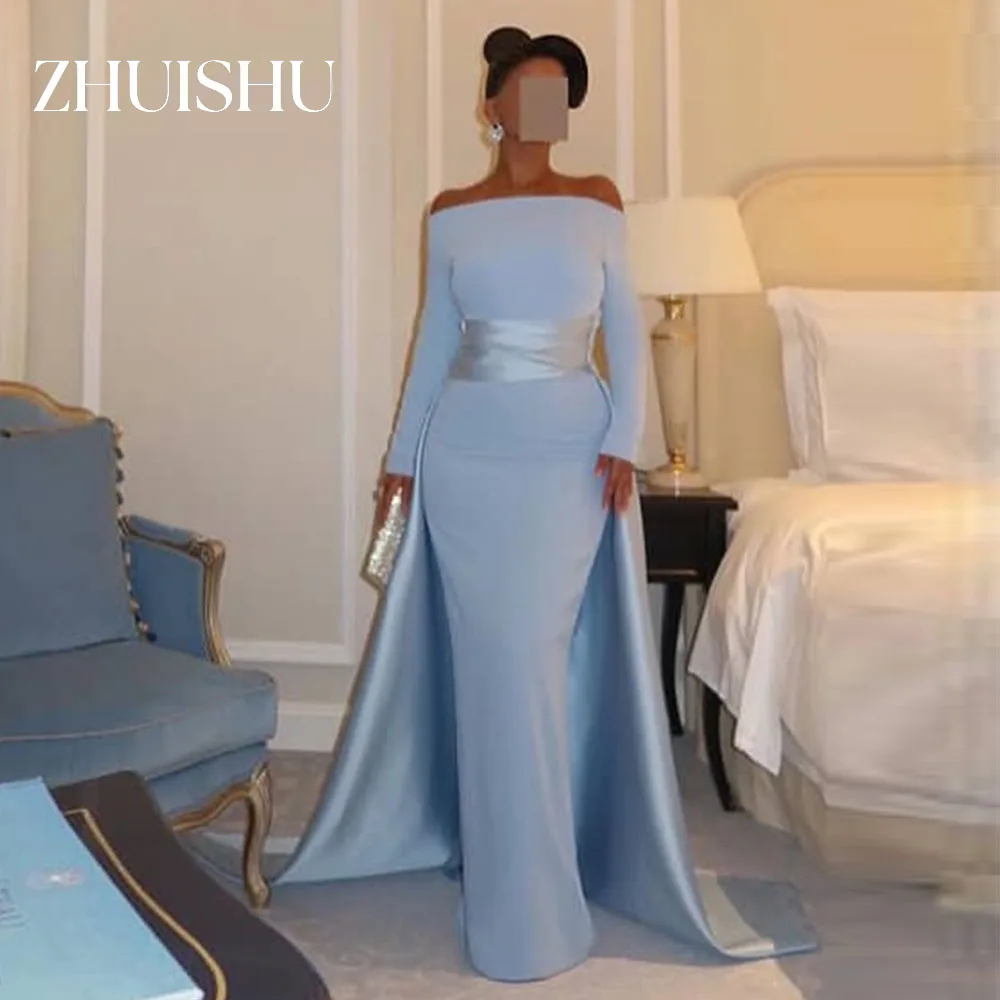 

ZHUISHU синее женское вечернее платье, скромные платья для торжественных мероприятий в Саудовской Аравии, прямые вечерние платья по индивидуальному заказу, Саудовская Дубай со шлейфом