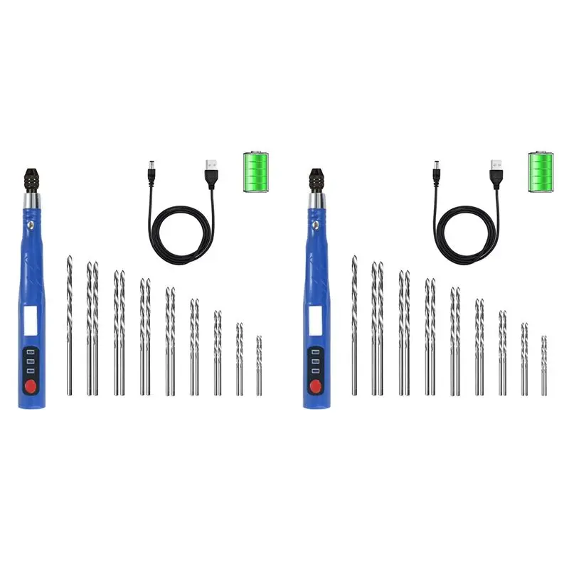 BHTS-2X Electric Cordless USB Rechargeable Hand Drill Kit For Jewelry Making,Pin Vise Set For Resin Keychain Polymer Clay