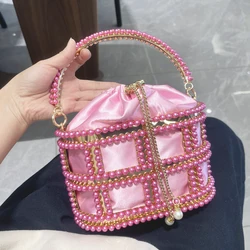 Handle Evening clutch Bag Purses and handbag luxury Designer shoulder bag Shiny Crystal Clutch purse Pearl decoration bucket bag