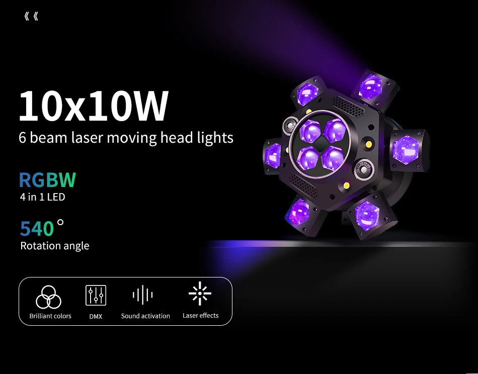 2-8pcs 10X10W RGB 6 Head Moving Head Beam Light RGB Laser Strobe Light DMX Stage Light RGB Beam Light Rotating Disco Party Bar