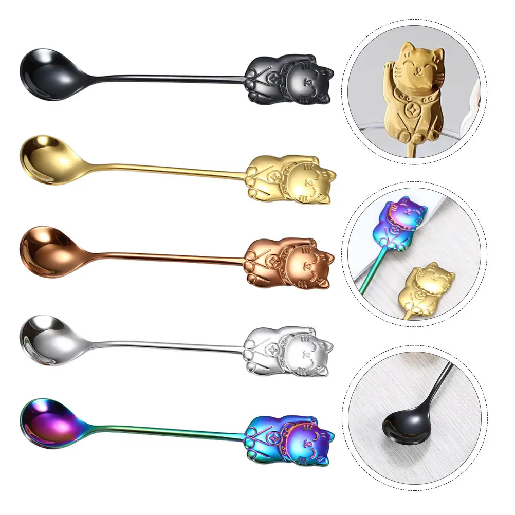 5Pcs High Quality Stainless Steel Coffee Spoon Set Lovely Teaspoon Stirring Spoon for Home Office Bakery Bar Kitchen Use