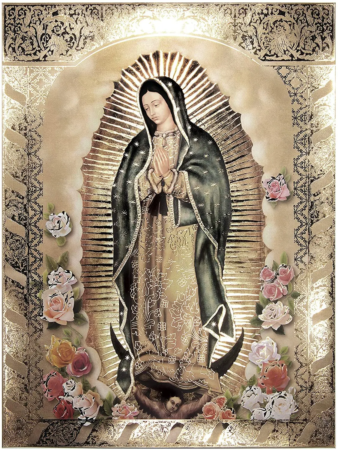 Xiddxu Vintage Tin Sign Metal Plaque Our Lady of Guadalupe Body Portrait Roses Metal Sign Iron Painting Retro Wall Decor Po sign